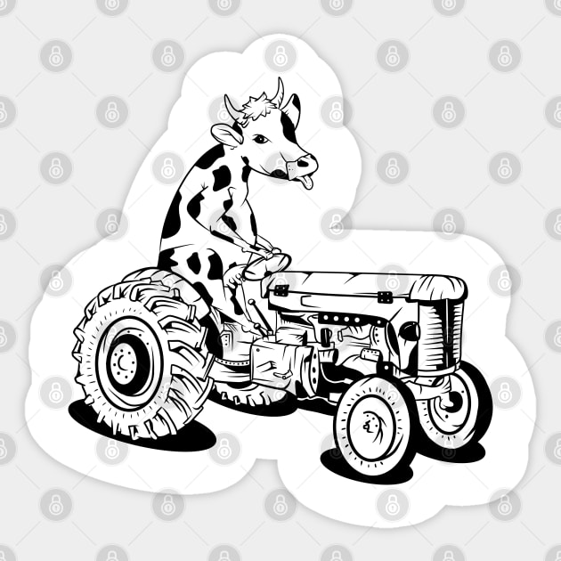 Cow driving a tractor Sticker by mailboxdisco